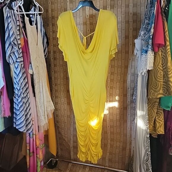 Delirious Ruched Yellow Dress XL - Picture 1 of 8